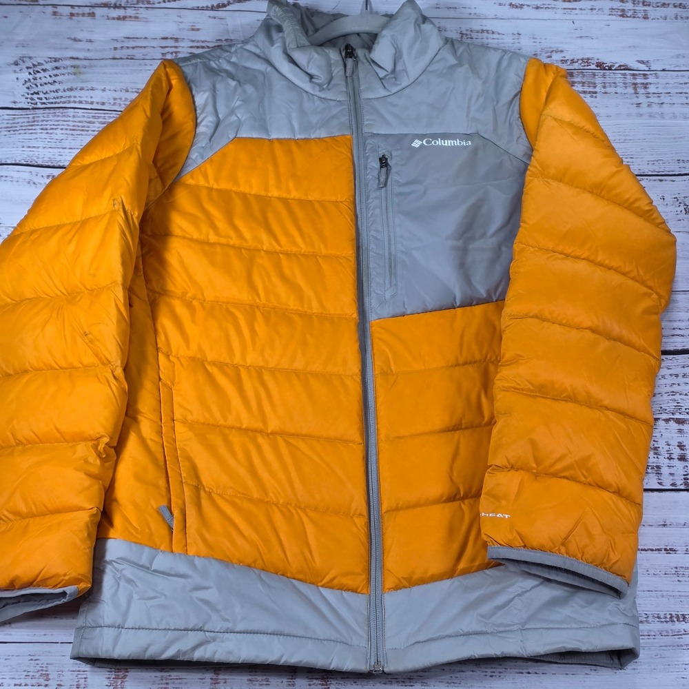 Columbia Puffer Jacket Kids XL 18/20 Orange Good Omni-Heat Down Full Zip Pockets
